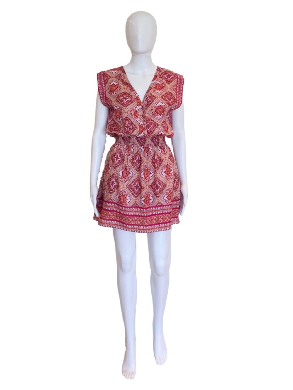Walker & Wade Anna Dress Coral Diamond Mini Dress Large Resort Wear